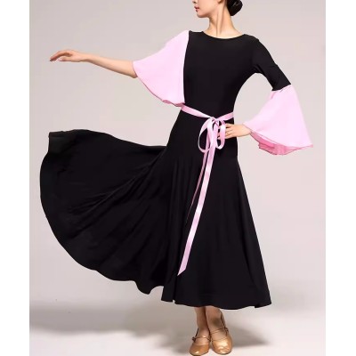 Women black pink orange ballroom dance dresses waltz tango foxtrot smooth dance long gown for female